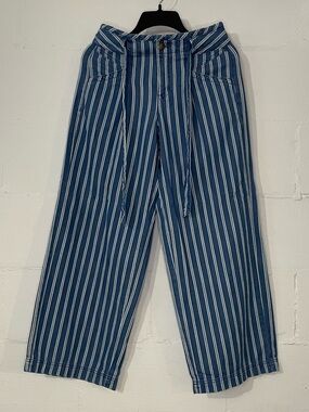 American Eagle Outfitters Navy & White Vertical-Striped Straight-Leg Pants
